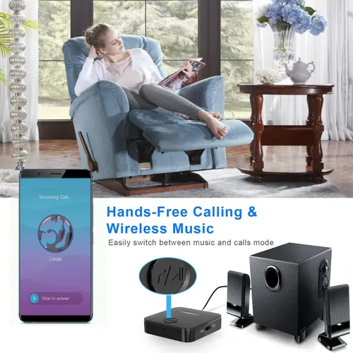 Vista 7 de Transmisor y receptor Bluetooth 5.4, adaptador de audio inalámbrico 2 en 1 con micrófono integrado para automóvil, TV, estéreo doméstico, barra