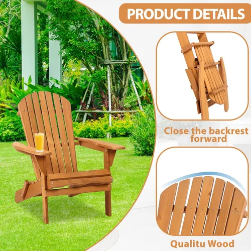 Vista 5 de Dopinmin Silla plegable de césped, silla para jardín de patio al aire libre, silla Adirondack de madera natural