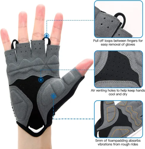 Vista 3 de Souke Sports Guantes de ciclismo Guantes acolchados de medio dedo para bicicleta con absorción de golpes, antideslizantes, transpirables, MTB