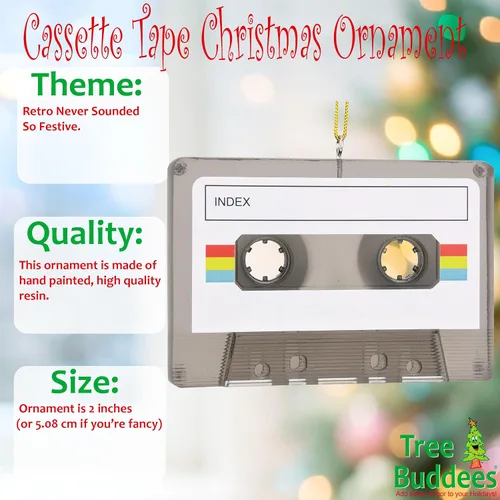 Vista 2 de Tree Buddees Cinta de casete retro adornos únicos de Navidad - Personalizable