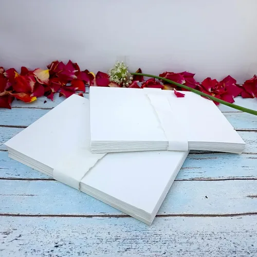 Vista 3 de Deckle Papers Tarjeta de invitación gruesa de 10.58 oz/m², hecha de papel de algodón hecho a mano, paquete de 20 y 50 trapos ecológicos, tarjetas