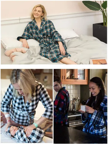 Vista 5 de SIORO Mens Robe Flannel Cotton Plaid Bathrobe Soft Shawl Collar Loungewear