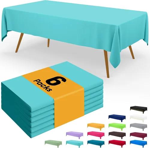 Vista 22 de Smiry - Juego de 6 manteles desechables, 54 x 78 pulgadas, manteles impermeables rectangulares para fiestas, cubierta de mesa de plástico