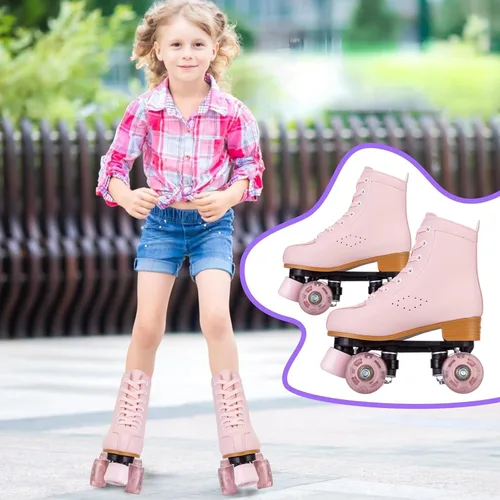 Vista 7 de jessie Patines de ruedas para niñas y mujeres, patines de piel sintética iluminados para niños, lindos patines ajustables de cuatro ruedas