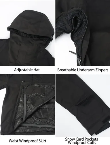 Vista 32 de GSOU SNOW Chaqueta de esquí para hombre, abrigo de nieve para snowboard, cálido, invierno, impermeable, con capucha