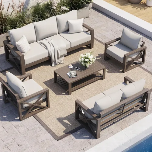 Vista 10 de UDPATIO Juego de muebles de patio al aire libre de aluminio, grano de Beige