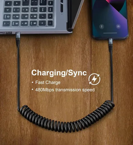Vista 5 de Paquete de 2 cables de carga USB C a USB C en espiral para automóvil, cable de carga rápida USBC tipo C compatible con 17/1615/15 Plus/15 Pro/15 Pro