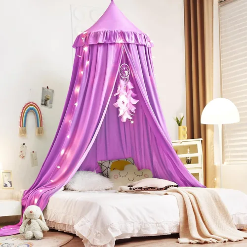 Vista 12 de Kertnic - Toldo decorativo para cama de niños, carpa de algodón suave para decoración de habitación de niñas, castillo de princesa de ensueño Verde