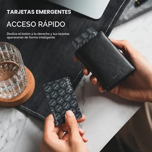 Vista 2 de VULKIT Cartera con tarjetero para hombre, con cierre magnético, bloqueo RFID, billetera de cuero triple Negro