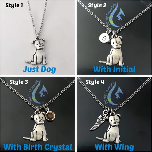 Vista 2 de Collar personalizado de Pitbull inicial y piedra natal opcional Memorial de Pitty Dog Regalo de Pit Bull
