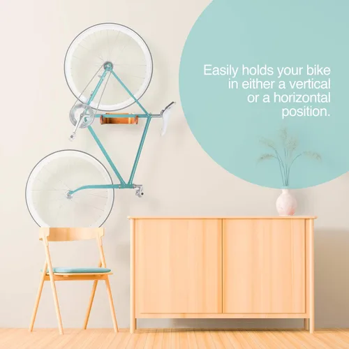 Vista 7 de WOKK Soporte de pared para bicicleta de madera, soporte de pared horizontal para bicicleta para el hogar o el garaje, soporte de pared