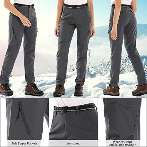 Vista 3 de Womens Snow Pants Winter Fleece Lined Waterproof Soft Shell Insulated Outdoor Camping Travel ski Pants