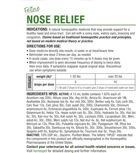 Vista 7 de HomeoPet Alivio Nasal Felino, Suplemento Seguro y Natural para el Nasal y Senos de los Gatos, 15 Mililitros