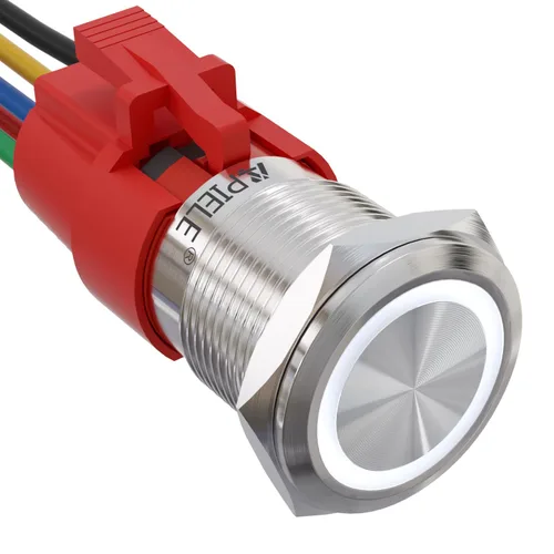 Vista 20 de APIELE Interruptor de botón de bloqueo de 0.748 in, 12 V CC, anillo de halo de ojo de ángel LED de 0.74 pulgadas, 1NO1NC SPDT con enchufe de cable