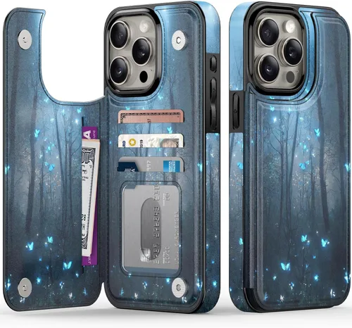 Vista 10 de FUNMIKO Funda tipo cartera para iPhone 15 con tarjetero + clip para efectivo, bloqueo RFID, protección contra caídas de grado militar y obras