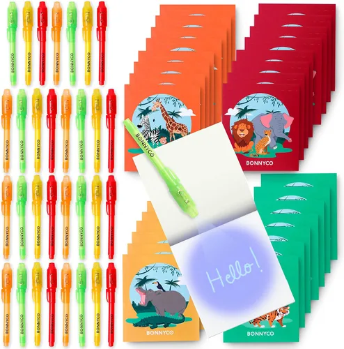 Vista 10 de BONNYCO - Bolígrafo de tinta invisible y cuaderno; paquete de 16 unidades de recuerdos de fiesta de dinosaurios para niños; suministros para fiestas