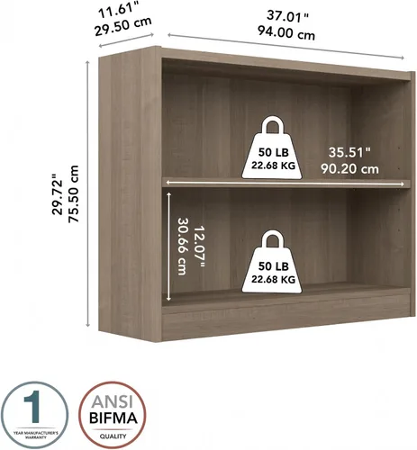 Vista 8 de Bush Furniture Universal - Estantería pequeña de 2 estantes en acabado gris ceniza, estantería de almacenamiento bajo y exhibición