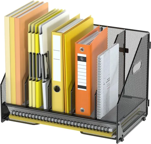 Vista 15 de Docnest Organizador de archivos de escritorio, 4 compartimentos verticales con bandeja de cartas, soporte de archivos de malla con asa