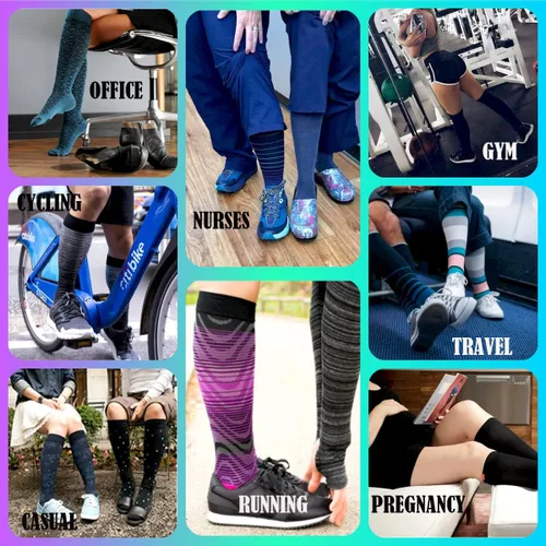 Vista 6 de Dr. Motion Calcetines de compresión para mujer, paquete de 3 unidades, gatos, puntos, perros