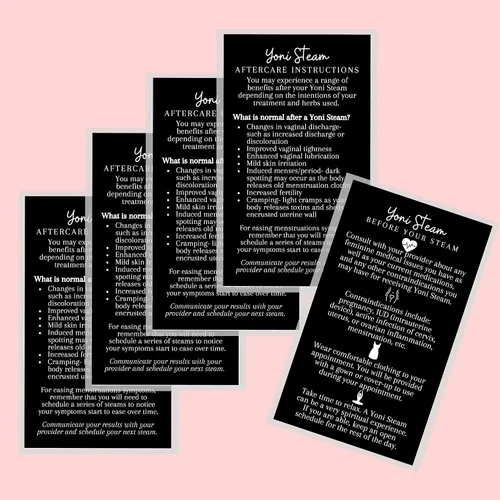 Vista 5 de Boutique Marketing LLC Yoni Steam - Tarjetas de instrucciones para el cuidado posterior al vapor, paquete de 50, tamaño de tarjeta de visita de 2 x