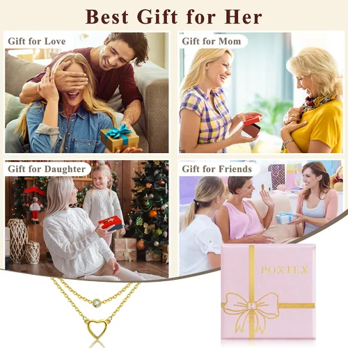 Vista 7 de Poxtex Collar con colgante de corazón en capas para mujer