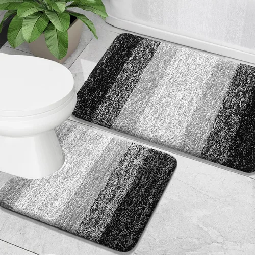 Vista 2 de OLANLY Juego de 2 alfombras de baño y alfombras de baño ombré, tamaño 47 x 24 pulgadas y juego de alfombras de baño 30 x 20 + 24 x 20 pulgadas