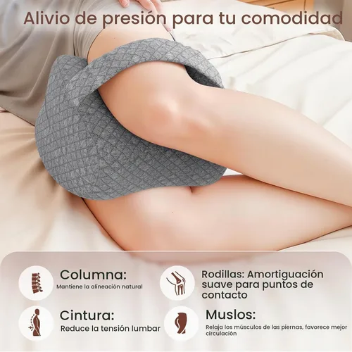 Vista 3 de Almohada de rodilla para dormir de lado, almohada de espuma viscoelástica de apoyo para las piernas para dormir de lado con correa elástica Gris