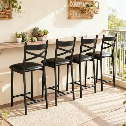 Vista 3 de IDEALHOUSE Taburetes de bar de altura de mostrador de 26 pulgadas, taburetes altos modernos con respaldo, patas de metal y reposapiés, sillas de bar