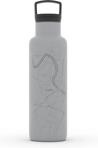 Vista 131 de Well Told Botella de agua aislada con mapa de Washington DC grabado, botella de acero inoxidable grabada (21 onzas, blanco) botella aislada de mapa