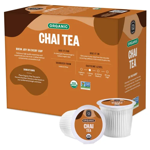 Vista 3 de FGO Cápsulas K-Cup de té negro orgánico Chai para Keurig, 24 unidades (paquete de 1), té negro premium con especias Chai es orgánico por la USDA