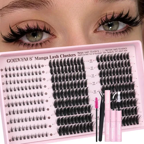 Vista 17 de Goddvenus Manga Lash Racimos de 12-0.551-0.630 in Natural Wispy Fairy Racimos de pestañas 144 extensiones de pestañas en racimo mullidas Anime