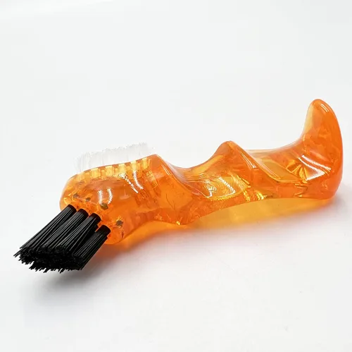 Vista 4 de Juego de 4 mini cepillos de limpieza de dentaduras postizas con cerdas multicapas, cepillo portátil de doble cara para limpieza de dientes postizos