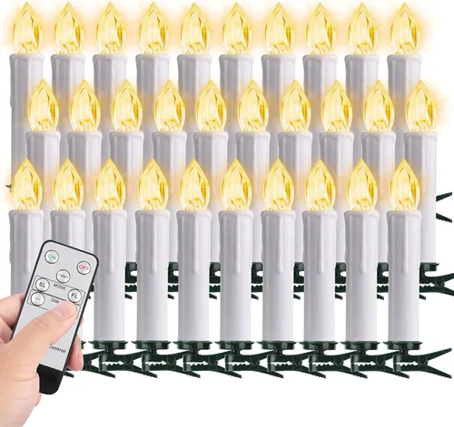 Vista 8 de FPOO Decoraciones de Navidad para interiores, 3 velas cerosas para árbol de Navidad con temporizador remoto, candelabros LED a batería para ventana