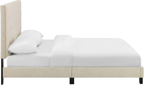 Vista 5 de Modway Melanie - Base de cama tapizada de tela capitoné, tamaño matrimonial, color beige