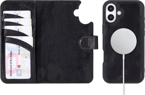 Vista 22 de BOULETTA Magsafe - Funda para iPhone 15 compatible con cuero de grano completo, magnética, desmontable, cartera para teléfono (2 en 1), 4 tarjeteros