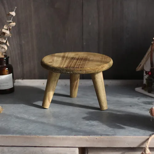 Vista 6 de Mini taburete redondo de madera, mesa de soporte para plantas de interior, taburete de madera decorativo, soporte de exhibición moderno