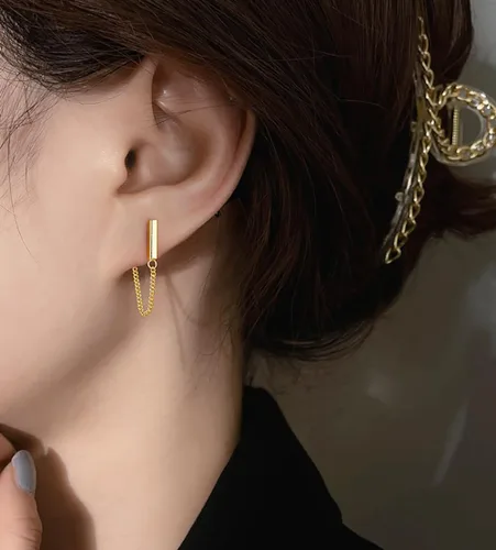 Vista 2 de Reffeer Aretes colgantes de plata de ley 925 maciza para mujeres, adolescentes, aretes de cadena