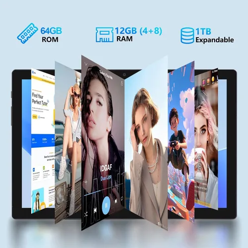Vista 4 de Tableta, tableta Android con 12 GB de RAM 64 GB de ROM, tabletas con procesador Octa-Core con teclado, mouse, pantalla táctil de 10.1 pulgadas 1280