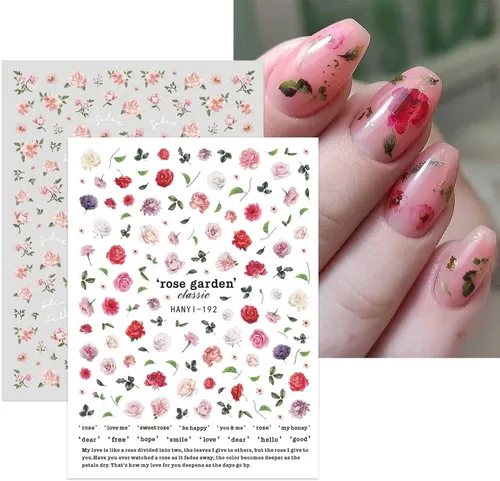 Vista 4 de JMEOWIO 10 hojas de calcomanías de arte de uñas de flores de primavera, calcomanías autoadhesivas, uñas coloridas de verano, suministros de uñas