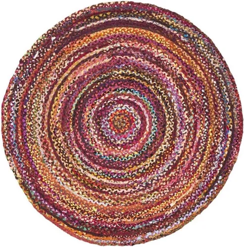 Vista 34 de SAFAVIEH Alfombra trenzada de la colección – Alfombra redonda de 3 pies, color beige con detalles rosados, algodón hecho a mano, estilo cabaña