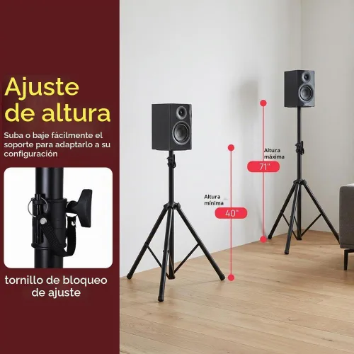 Vista 2 de Pyle Soporte universal para altavoz con montaje de trípode de alta resistencia y altura ajustable de 40" a 71", inserto compatible de 35mm