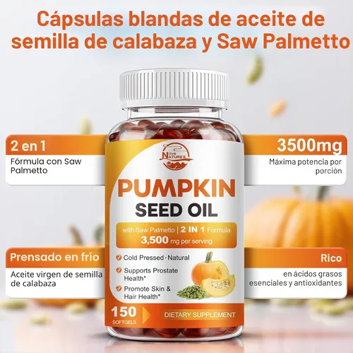 Vista 2 de Pumpkin Seed Oil with Saw Palmetto, 3500mg Max Strength per Serving