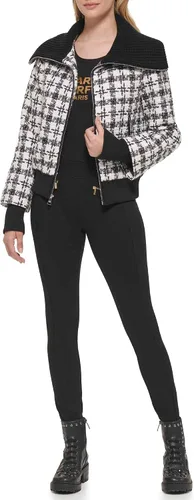 Vista 2 de Karl Lagerfeld Paris Chaqueta bomber con cuello de punto para mujer