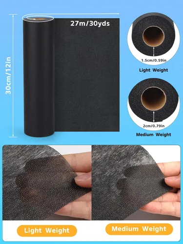 Vista 2 de Entretela Fusible Ligera Negra para Coser: 11.6" X 30yd Tela de Entretela para Coser, Entretela Termoadhesiva No Tejida de Un Solo Lado