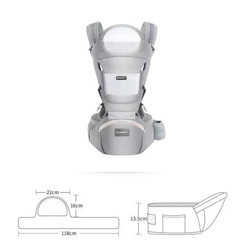 Vista 8 de KIYUMI Portabebés con asiento de cadera, posición M ergonómica, de recién nacido a niño pequeño, soporte para la cabeza y malla transpirable