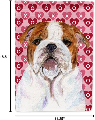 Vista 8 de Caroline's Treasures SS4484GF Bandera de jardín con diseño de bulldog inglés y corazones para el Día de San Valentín, bandera decorativa para patio