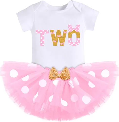 Vista 9 de IMEKIS Conjunto de Ropa de Cumpleaños de Ratón para Bebé Niña 1er 2do Cumpleaños Pelele Romper para Romper Tartas Falda Tutú Conjunto de Lunares