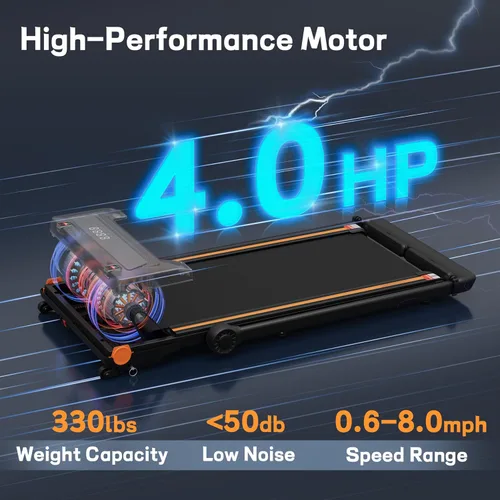 Vista 5 de Caminadora 4 en 1 con control remoto inclinado compacto 3.0HP plegable debajo del escritorio para oficina en casa, fitness, capacidad de 300 libras