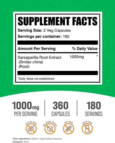 Vista 2 de BulkSupplements Cápsulas de extracto de raíz de sarsaparilla, suplemento de sarzaparilla, raíz de zarzaparrilla, 1000 mg, suplemento de hierbas