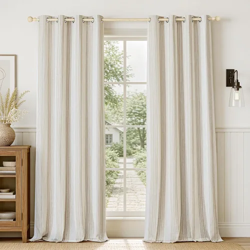 Vista 50 de DriftAway Chris Linen - Cortinas opacas con capa térmica y reductora de sonido, 63 pulgadas de largo para dormitorio, cortinas estampadas a rayas